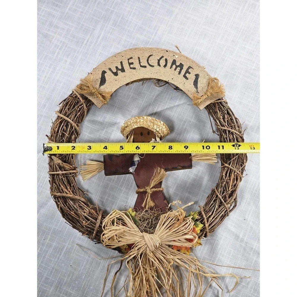 Rustic Autumn Harvest Welcome Wreath | Fall Door Decor with Pumpkins & Foliage